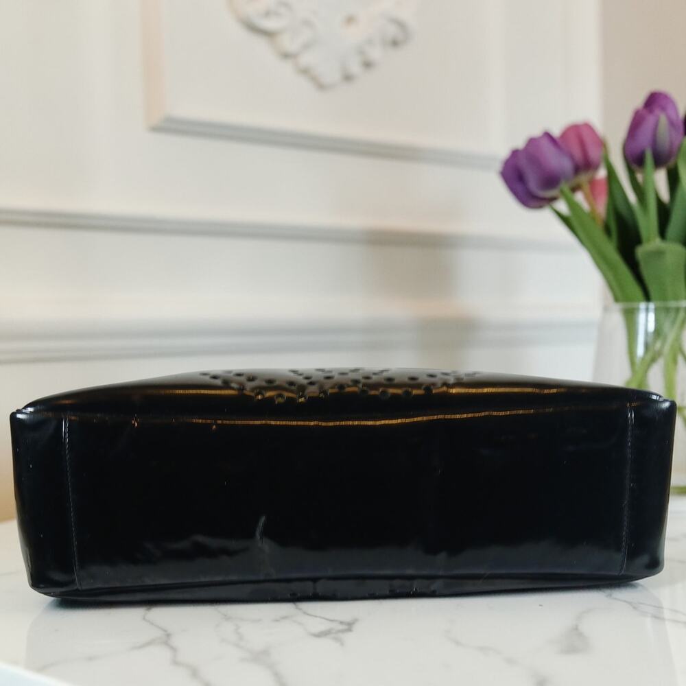 2PC Authentic CHANEL Vintage Black Patent Leather Perforated CC Tote Set $4,000 - Picture 7 of 12